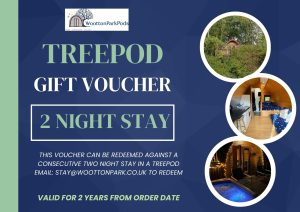 Wootton Park Pods teo night TreePod stay gift voucher, thoughtful gift ideas
